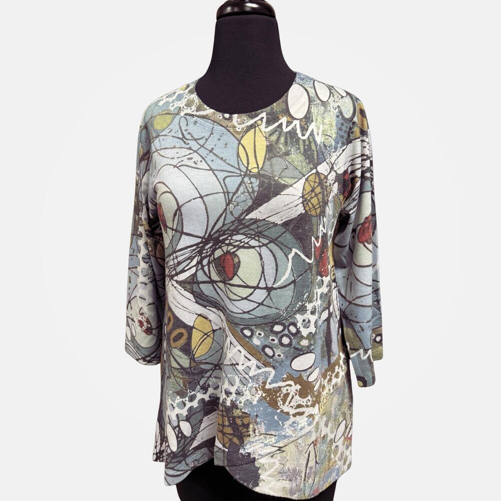 NEW INOAH women's magda tulip top in grey multi